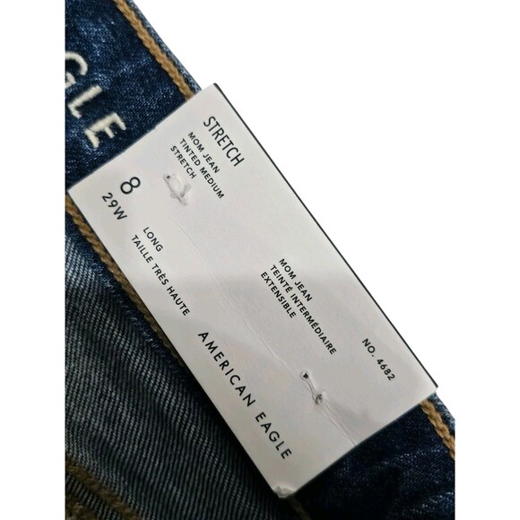 American Eagle Mom Jeans Super High Rise Womens 8 Long 29W Stretch Medium Wash - Picture 4 of 16